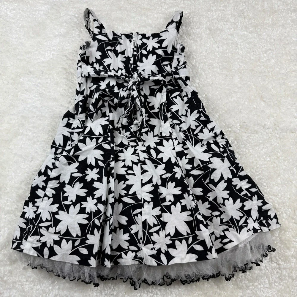 Bonnie Jean Girls 3T Black White Floral Sundress Tulle Crinoline Party Dress Bow